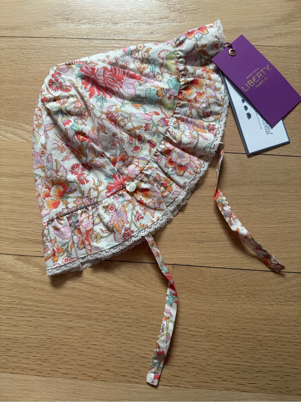 Tartine et Chocolat Liberty Floral Cotton Baby Bonnet in Cream, Pink and Coral
